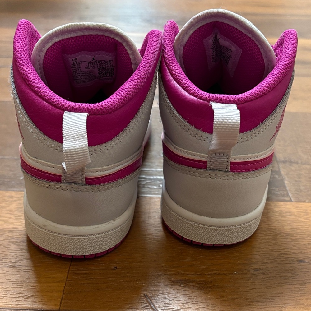 Air Jordan 1 Mid Pink White High-Top Sneakers Sz 1Y fd8781-500 - Picture 4 of 9